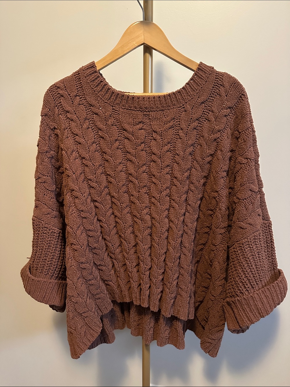 POL Oversized Cable Knit Sweater Beige Cropped Fisherman Knit Size Large